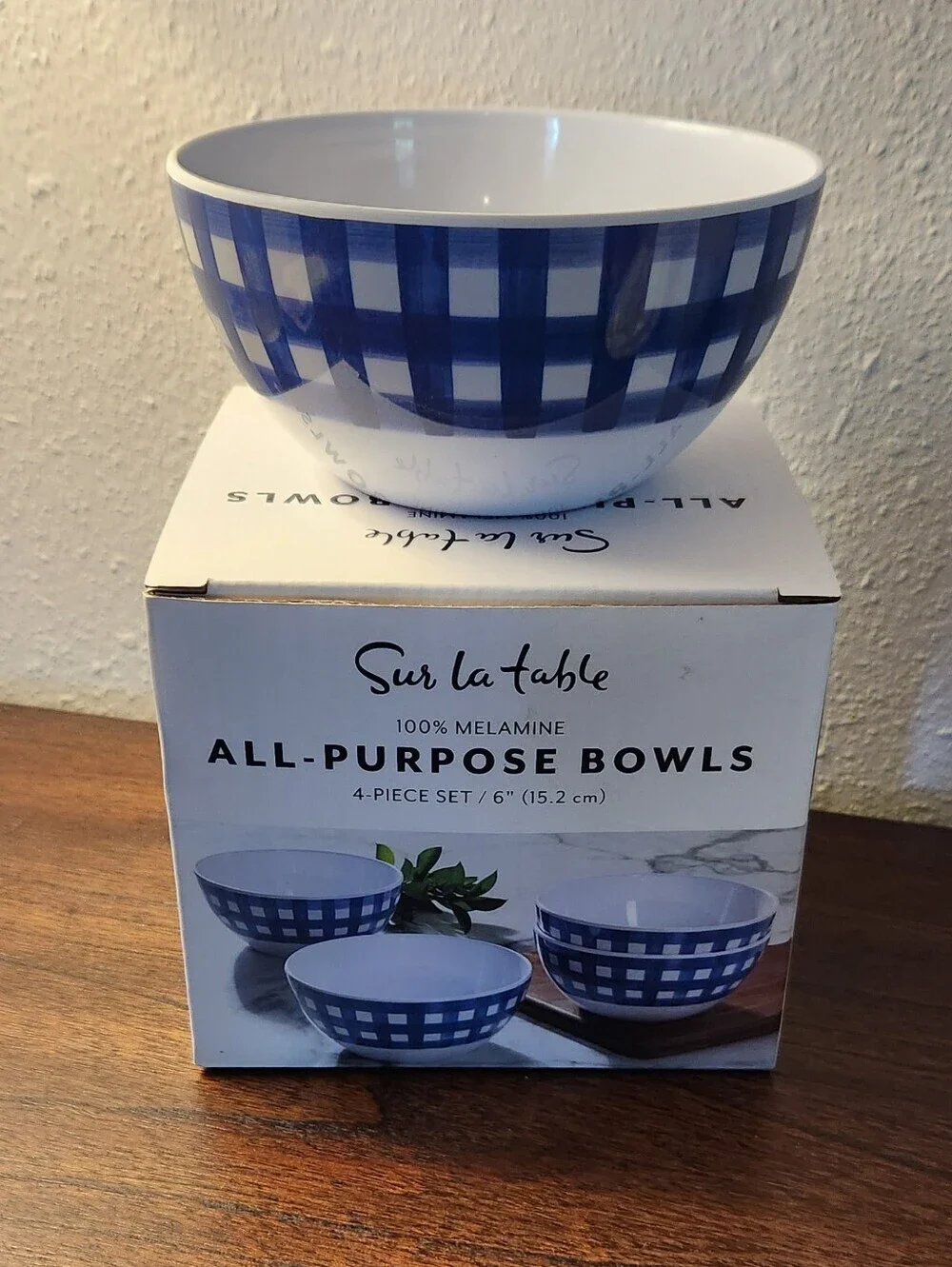 Sur La Table Blue Gingham Melamine Serving Bowl